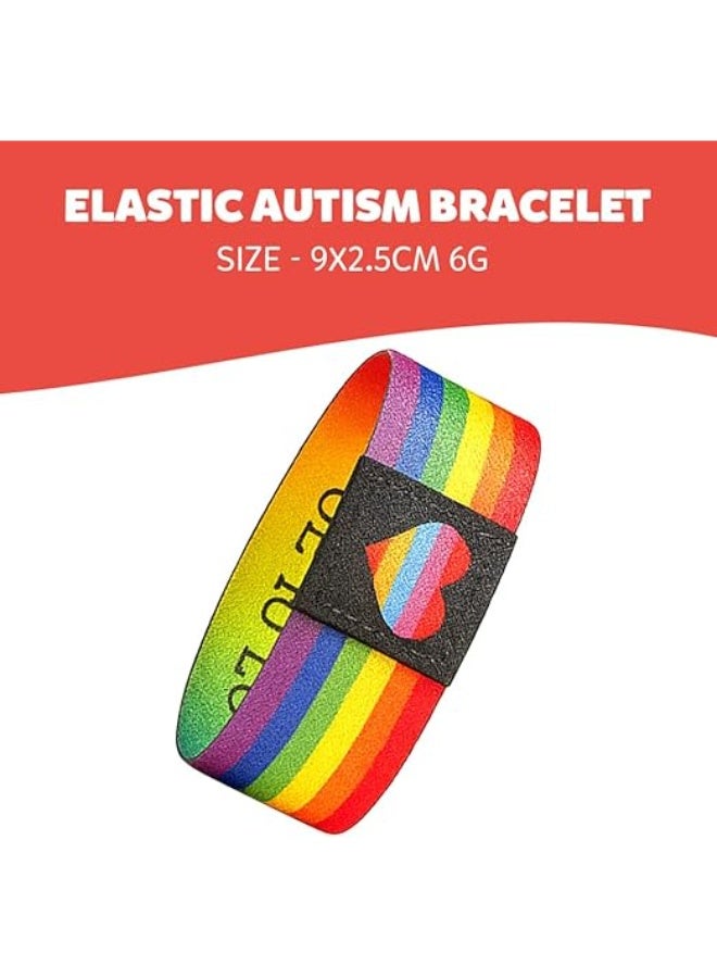 abley's Autism Awareness Support Bracelet, Colorful Puzzle Pattern, Elastic Fabric Band, Sensory Friendly (Rainbow Love with Heart) - Image 5